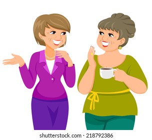 Two Mature Women Talking Happily