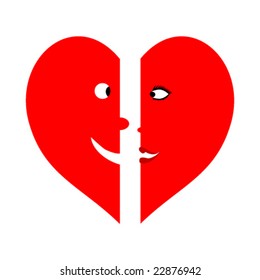 two means hearts with faces of man and woman