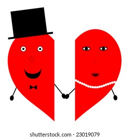 two means hearts with faces of man and woman held by the hand
