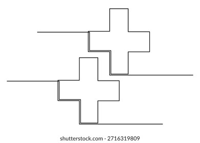 Dos cruces médicas en un estilo de dibujo continuo de una línea