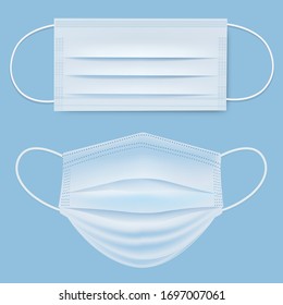 Two Medical Mask Isolated With Blue Background With Gradient Mesh, Vector Illustration
