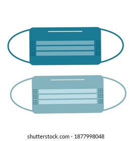 Two medical masks in blue shades to protect against coronavirus on a white background. Vector personal protective equipment for breathing