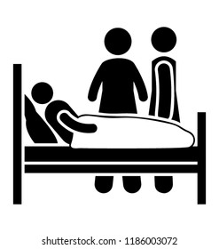 Two medical persons standing on a patient's stretcher, doctors round icon 