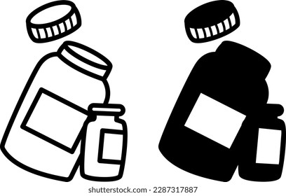 Two Medicine Bottle Icons. Medical Flat Black White Icon. For Websites and Applications