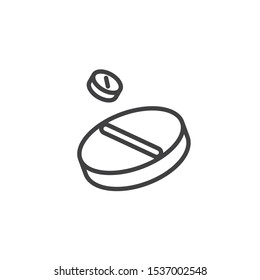 Two medicine tablets line icon. linear style sign for mobile concept and web design. Medication tablets outline vector icon. Pain treatment symbol, logo illustration. Vector graphics