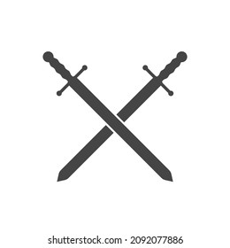 Two medieval knight crossed swords isolated vector emblem. Holy war, crusade sign. Black and white illustration.