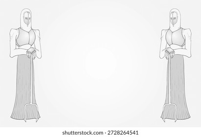 Dois guerreiros medievais com design de fundo de guarda