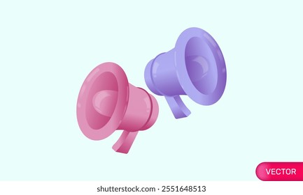 two megaphone concept realistic 3d design icon glossy new idea vector on background.Loudspeaker glossy Icon and Symbo.vector icon 3d illustration