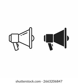 Two megaphone icons, one outlined and one solid black, side by side.