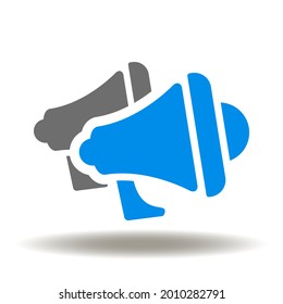 Two megaphone vector icon. Loudspeaker illustration. Remarketing symbol. Marketing, Advertising, Promotion Sign. Announce pictogram.