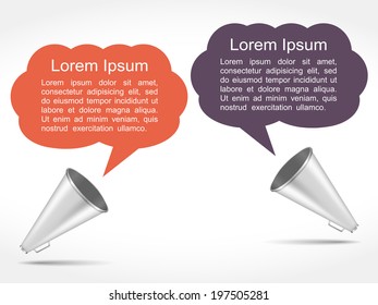 Two megaphones with speech bubbles for your text, vector eps10 illustration
