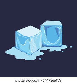 Two melting ice cubes water vector illustration isolated on square background. Simple flat cartoon art styled drawing. Fresh object for cold beverage drinks.