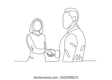 Two men agreed. Business deal one-line drawing