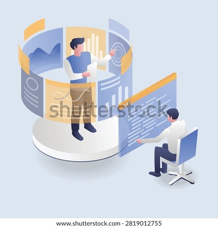 Two men analyze application program data