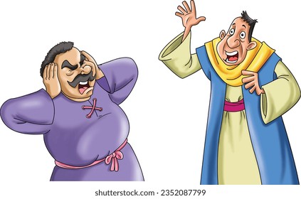 Dos hombres de la historia árabe, uno de ellos pone sus manos en su oído