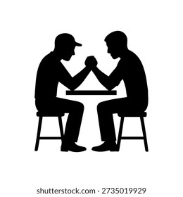 Two men arm wrestling for strength competition silhouette