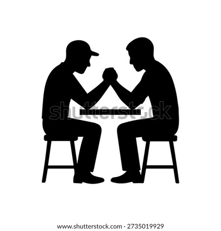 Two men arm wrestling for strength competition silhouette