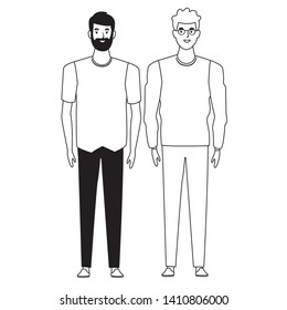two men avatar cartoon character with fashion casual clothes vector illustration graphic design