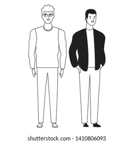 two men avatar cartoon character with fashion casual clothes vector illustration graphic design