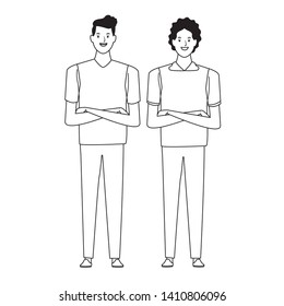 two men avatar cartoon character with fashion casual clothes vector illustration graphic design