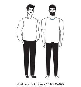 two men avatar cartoon character with fashion casual clothes vector illustration graphic design