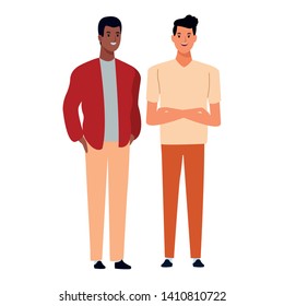 two men avatar cartoon character with fashion casual clothes vector illustration graphic design