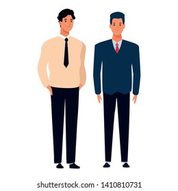 two men avatar cartoon character with fashion casual clothes and business suit vector illustration graphic design