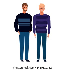 two men avatar cartoon character with fashion casual clothes vector illustration graphic design