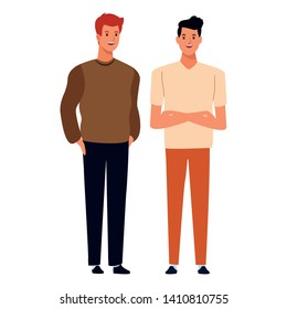 two men avatar cartoon character with fashion casual clothes vector illustration graphic design