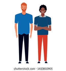 two men avatar cartoon character with fashion casual clothes vector illustration graphic design