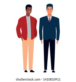 two men avatar cartoon character with fashion casual clothes and business suit vector illustration graphic design