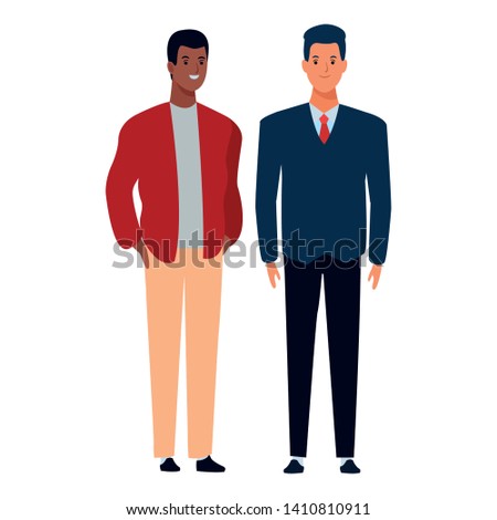 two men avatar cartoon character with fashion casual clothes and business suit vector illustration graphic design