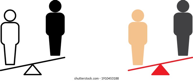 Two Men with balance symbolising racism icon , Vector illustration