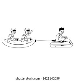 two men in banana float fun entertainment isolated cartoon vector illustration graphic design