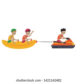 two men in banana float fun entertainment isolated cartoon vector illustration graphic design