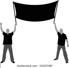 Two men with a banner