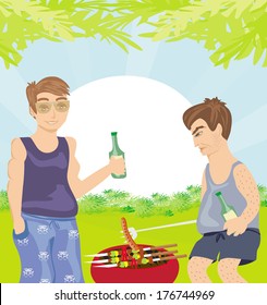 two men barbecuing - funny barbecue Party Invitation