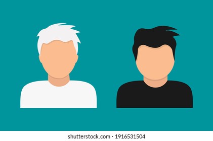 Two men in black and white on blue background. Icons for web design isolated. Man profile Avatar, for web site design and mobile apps. Vector illustration.