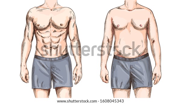 Two Men Bodies Fit Fat Full Stock Vector (Royalty Free) 1608045343