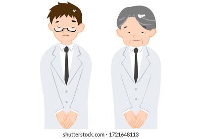 Two men bowing with their eyes closed