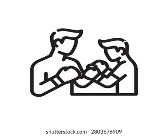 Two Men Boxing Line Art Icon Vector Illustration