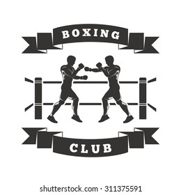 two men are boxing in the ring. On the ribbon shows Boxing Club