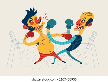 Two men boxing. Vector illustration.