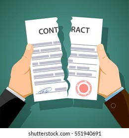 Two men breaking contracts. Dismissal and unemployment. Stock vector illustration.