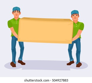 Two Men Carries A Cardboard Box