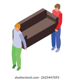 Two men carrying sofa, moving house service, furniture delivery, teamwork concept