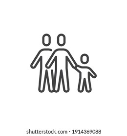 Two men and child line icon. linear style sign for mobile concept and web design. Homosexual family with child outline vector icon. Symbol, logo illustration. Vector graphics