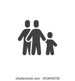 Two men and child vector icon. filled flat sign for mobile concept and web design. Homosexual family with child glyph icon. Symbol, logo illustration. Vector graphics