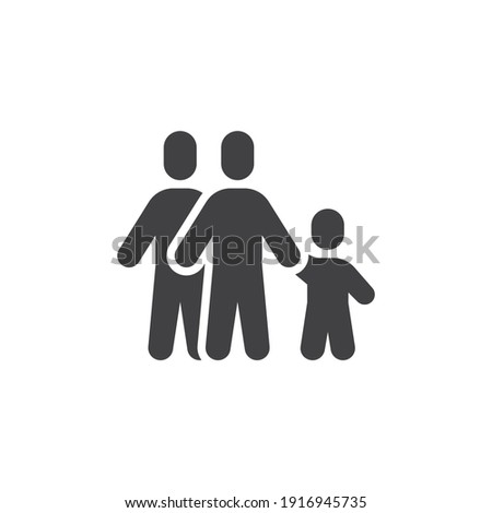 Two men and child vector icon. filled flat sign for mobile concept and web design. Homosexual family with child glyph icon. Symbol, logo illustration. Vector graphics