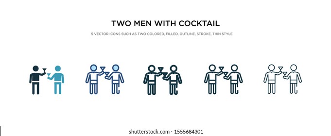two men with cocktail glasses icon in different style vector illustration. two colored and black two men with cocktail glasses vector icons designed in filled, outline, line and stroke style can be